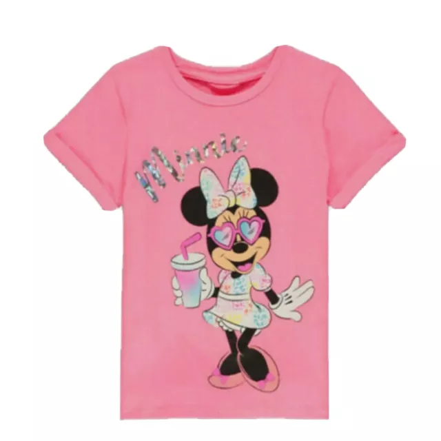 Girls baby Disney Minnie Mouse T-Shirt Bright Pink Summer Top age 1--7 years