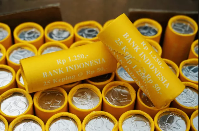 INDONESIA 50 RUPIAH BIRD 20mm alumnium orignal roll dealer coins lot  UNC 25pcs