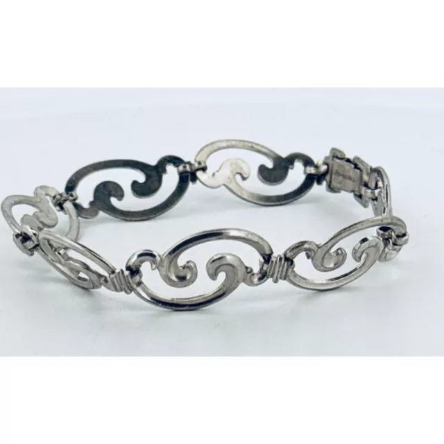 Timeless Elegance Vintage Sterling Silver Hinged Bracelet Intricate Scroll Desig