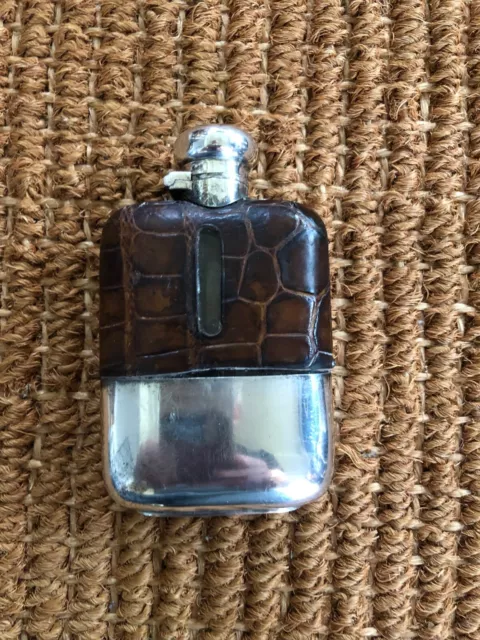 James Dixon & Sons Silver & Alligator Leather Hip Flask