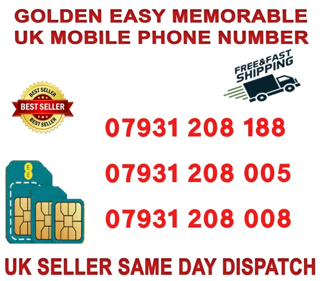 Numero Di Cellulare Vip Golden Easy Memorable Uk/Sim Platino (Rete Ee) B 66