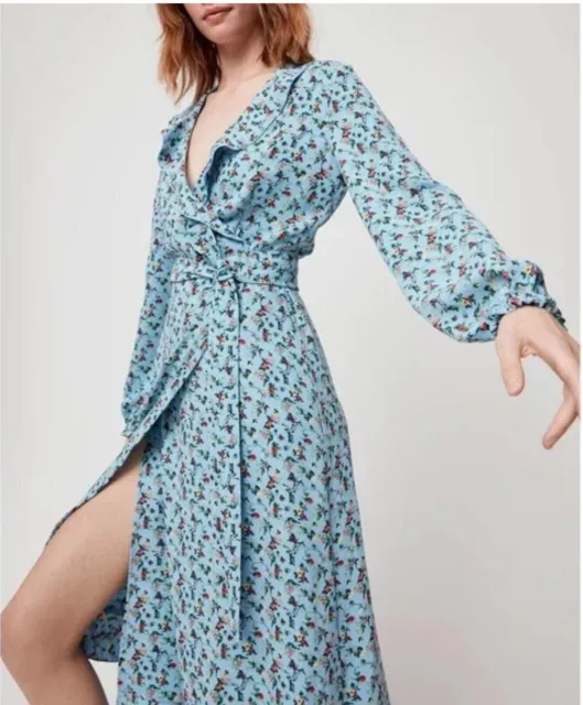 Little Moon Elm Wrap Dress Blue Moon Yellow Floral Print Cottagecore Aritzia XXS