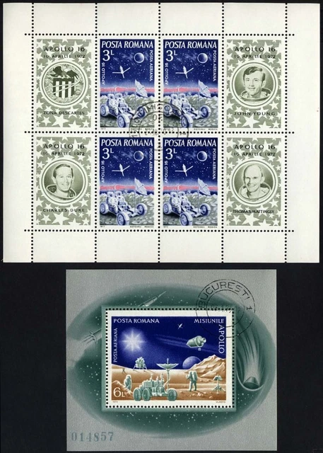RUMÄNIEN Bl. 95,102 o, 1972, Bl. Apollo 16 und Apolloprogramm, Pracht, Mi. 18.-