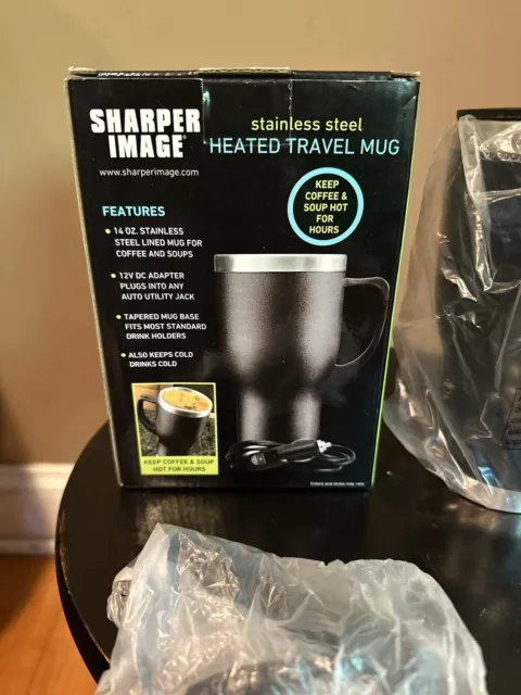 Sharper Image Stainless Steel Heated Travel Mug W/ Charger - New Sealed - Black