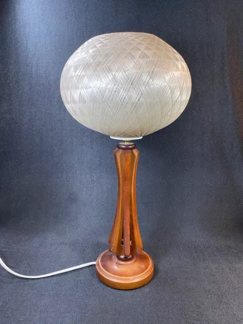 Mid century teak lamp with orb fully functioning with British plug 60s-70s retro