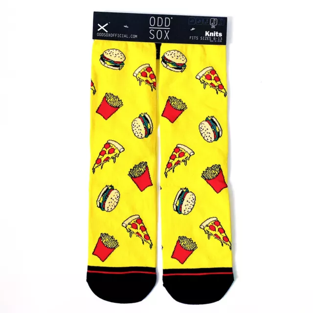 Odd Sox Junk Food Crew Socks Fast Food Pizza Burgers Fries Yellow Mens Womens