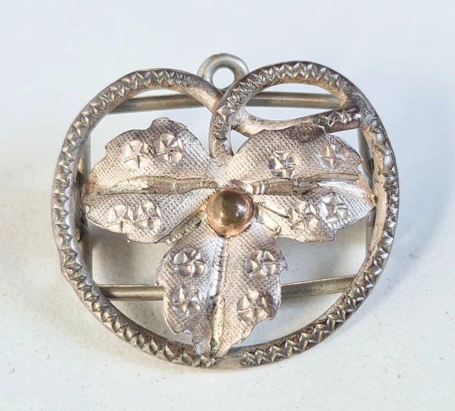 Broche Ancienne (fibule) En Argent Massif - Ornée De Jade, Rubis, émeraude, Nacre - Occasion