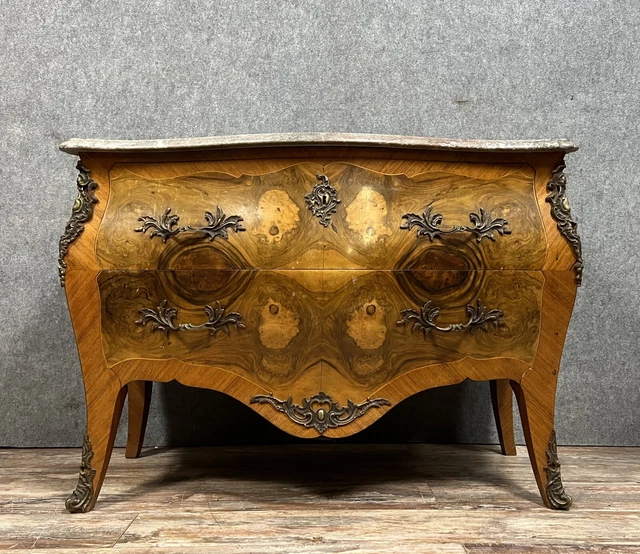 Tête De Lit Baroque En Bois De Noyer Avec Marqueterie De Buis – Années 1950