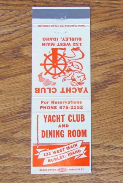 BURLEY, IDAHO MATCHBOOK COVER: YACHT CLUB & DINING ROOM EMPTY 1960s MATCHCOVER C