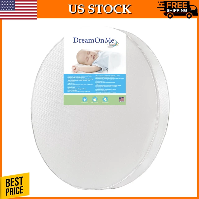 Dream On Me 4" Foam Core Thick Round Baby Crib Mattress Lightweight Waterproof