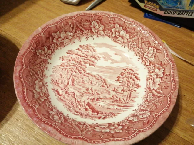 Barratts Old Castle Staffordshire Red Pink  9 inch Diameter Deep Serving Bowl