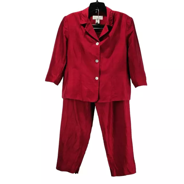 Casual Corner 100% Silk 2PCS Pant Blazer Suit Set Lined Women’s Size 12