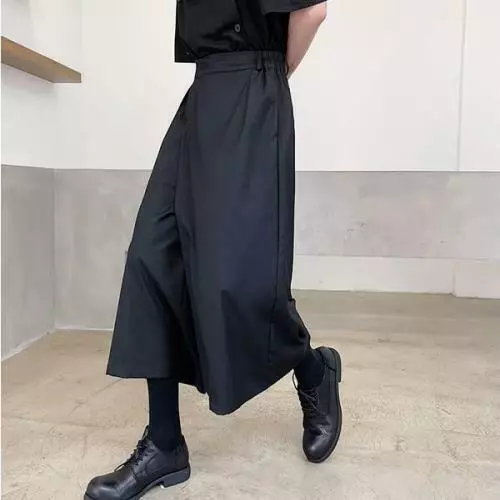 Men's Gothic Loose Straight Wide Leg Skilrt Pants Yohji Black Yamamoto Capris