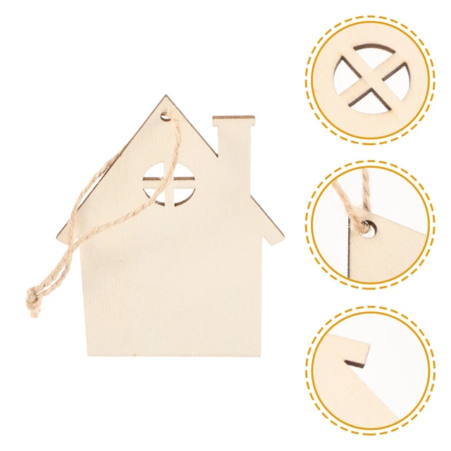 20 Pcs Christmas Tree Hanging Ornaments Wood Gift Tag Unfinished House Cutout