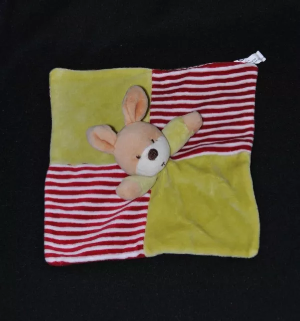 Peluche doudou lapin plat MAXITA vert rouge rayé blanc carré TTBE