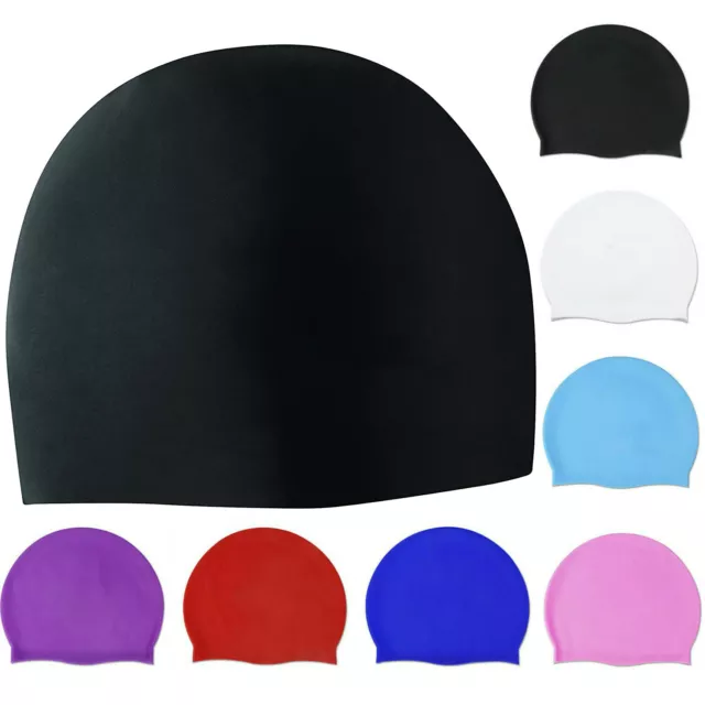 Silicona Gorro De Natación Color Sólido Largo Cabello Limpio Pis <