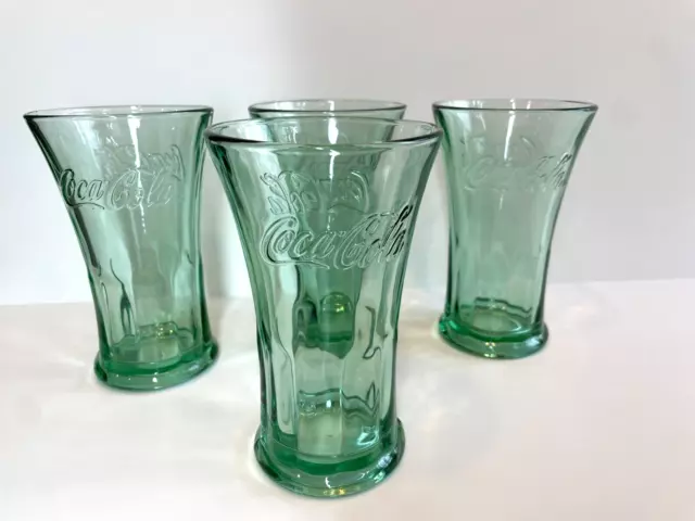 Set of 4 Vintage Coca Cola Green Flares Glasses  Tumblers