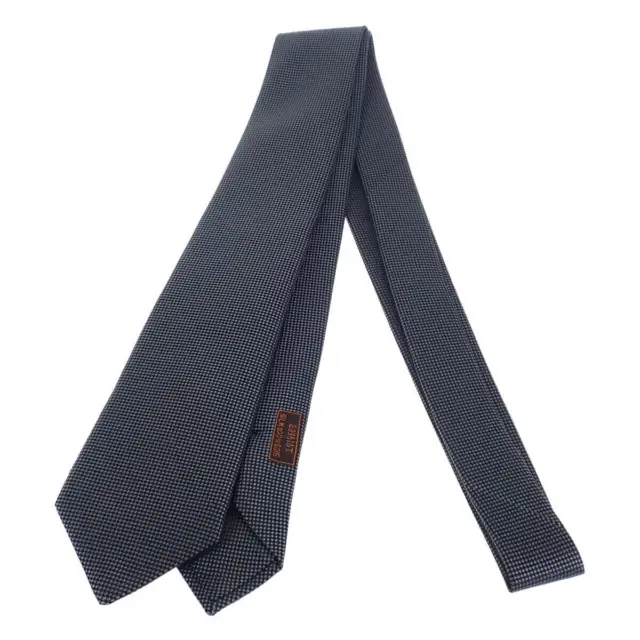 Hermes Saint Honore Necktie 100% Silk Gris Fonse Dark Grey Jacquard Mens Used