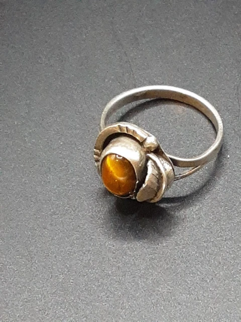 Vintage GFIS Taxco Sterling Silver Tiger Eye  Ring Sz:7.5