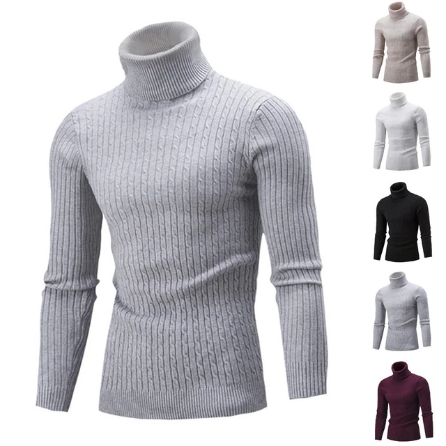 Pullover Uomo Dolcevita Maglione Nitted Slim Fit M-2xl collo Alto Casual Caldo
