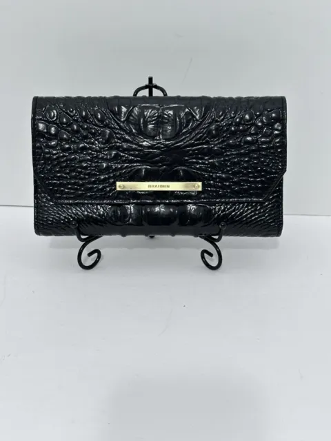 Brahmin Black Embossed Leather Trifold Wallet Excellent Condition