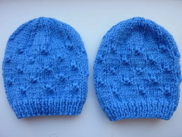 Premature Newborn Baby Boy 9 Inches 23 Cms Beanie Hat Hand Knitted