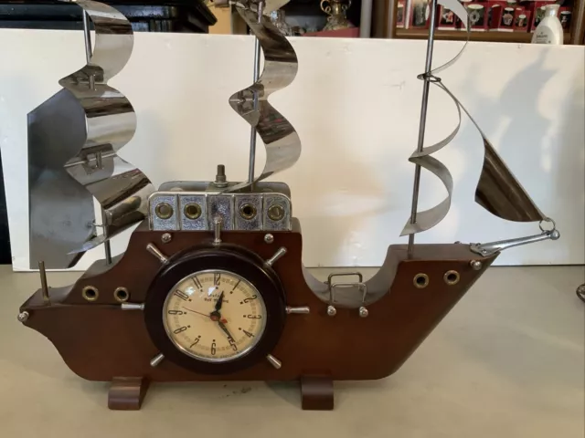 WORKS! Vintage Wood Nautical Sailing Boat Ship Electric Clock TV Lamp Oxford