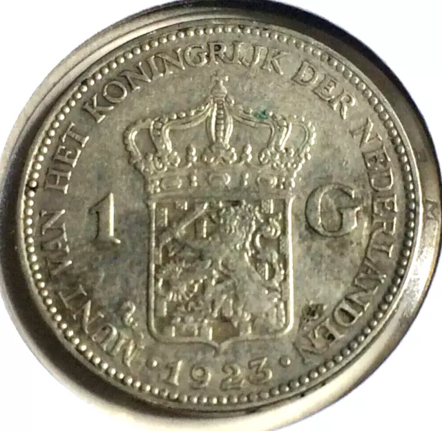 1923 Netherlands 1 Gulden World Silver Coin .720 - Queen Wilhelmina (778)