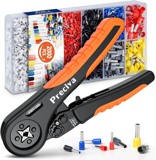 Ferrule Crimping Tool, Preciva 0.08-10mm² Crimper with 2000pcs ferrules, ABS