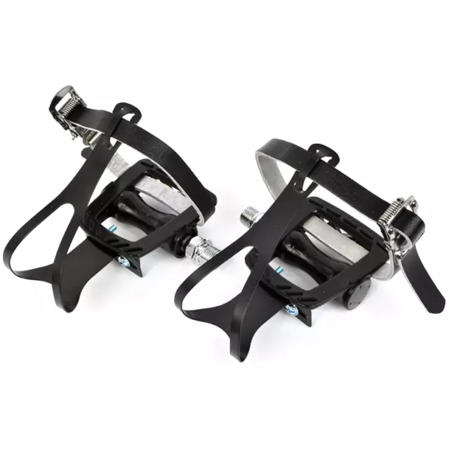 MKS GR-9 Pedali / Punta Clip Pelle Cinghie Nero Medio Cambio Fisso Bici da