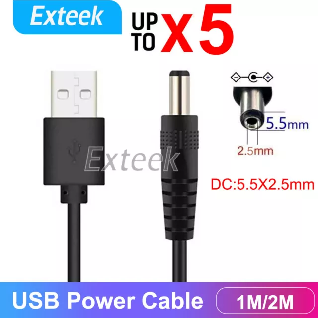 USB 2.0 A Type Male to 5.5 x 2.5mm Male DC 5V Power Plug Barrel Connector Cable