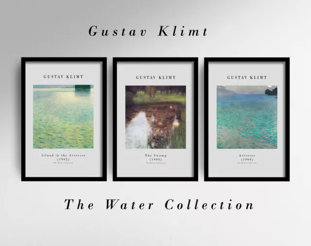 Set of 3 Water Prints by Gustav Klimt, Attersee Painting, Island Art Poster