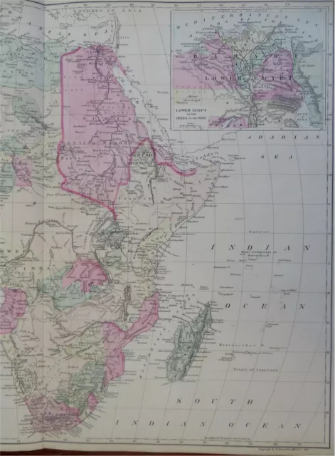 Africa Continent 1881 Mitchell large hand color map 3