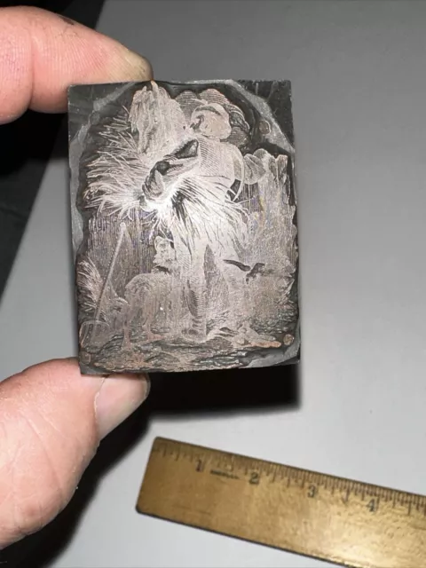 Printing Block “ Man Feeding Horse Hay “ Rare!!! Copper Face, Great Details!