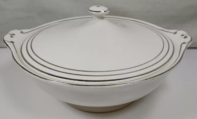 Grecian Ivory By Paden City Pottery Company Silver Trim White Serving Bowl Lid
