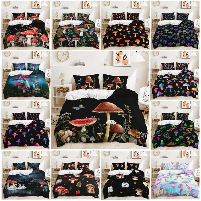 Mycena Polygramma Purple Leaves Mushroom Magic Doona Duvet Quilt Cover Bed Set