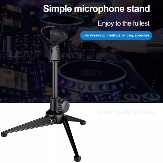 Small Desk/Table Top Microphone Stand Mic Tripod Clip Holder Foldable Adjustable