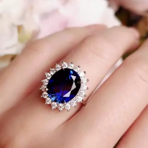 6 Ct Genuine Lab Grown Royal Blue Sapphire Ring, Oval 12×10mm Blue Sapphire...