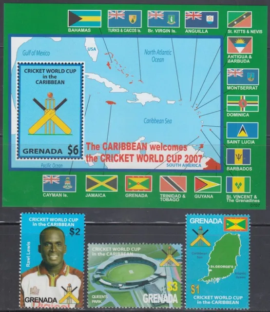 GRENADA Sc #3638-41 CPL MNH SET of 3 + S/S 2007 CRICKET WORLD CUP in WEST INDIES