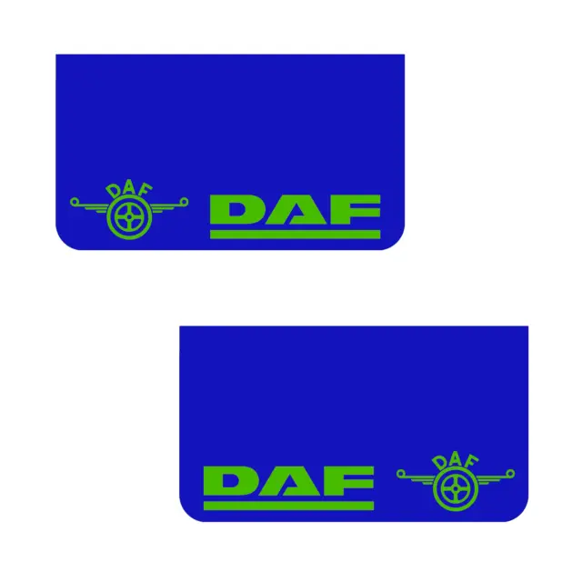 DAF Lorry HGV Rear Mudflaps 36x64cm Smooth Blue PVC Mud Flaps Green Text + Logo