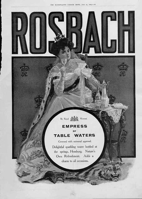 Original Old Antique Print Rosback Empress Mineral Waters Advertisment