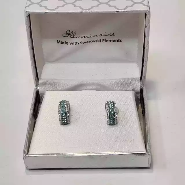 Illuminaire Silver Tone Half Hoop Earrings Made with Swarovski Crystal Elements
