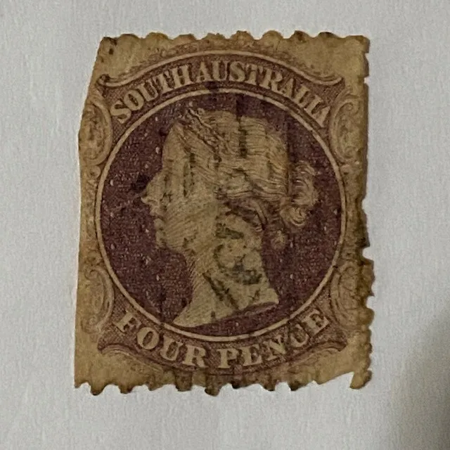 South Australia 1860's Queen Victoria Four Pence 4p Dark Purple Stamp