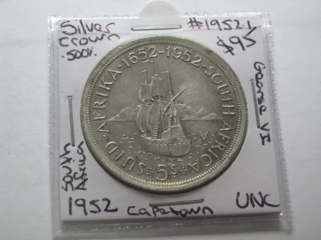 1952 5 Shillings CROWN South Africa Silver .500 Coin KGVI Capetown Crown #52