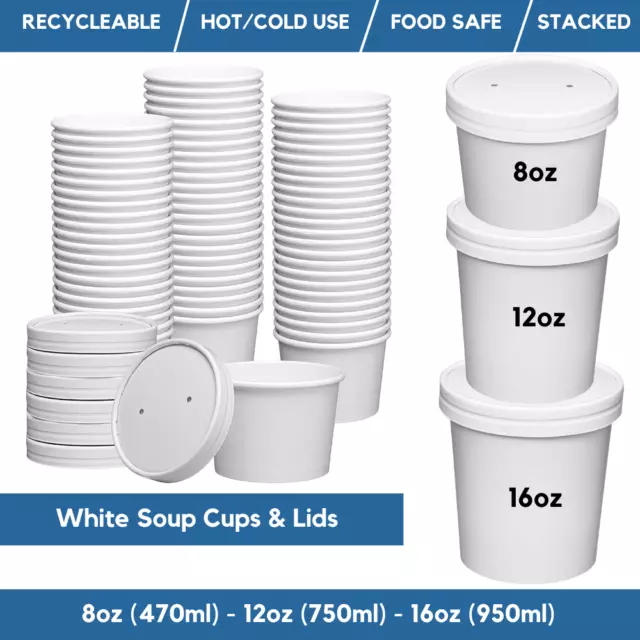 Disposable White Soup Container Paper Ice Cream Cups With Lids Takeaway Soup