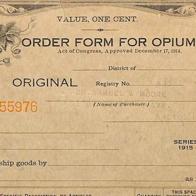 "Order Form For Opium, Etc." Sheet / Form Unused Series 1915 Internal Revenue