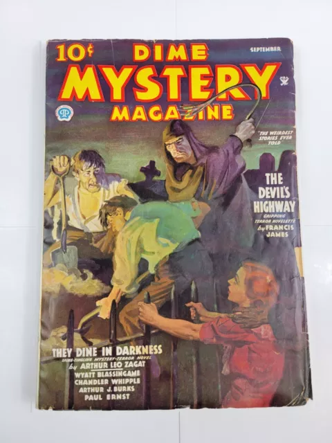 Dime Mystery Pulp Magazine September 1935 "They Dine in Darkness" Graveyard Cvr