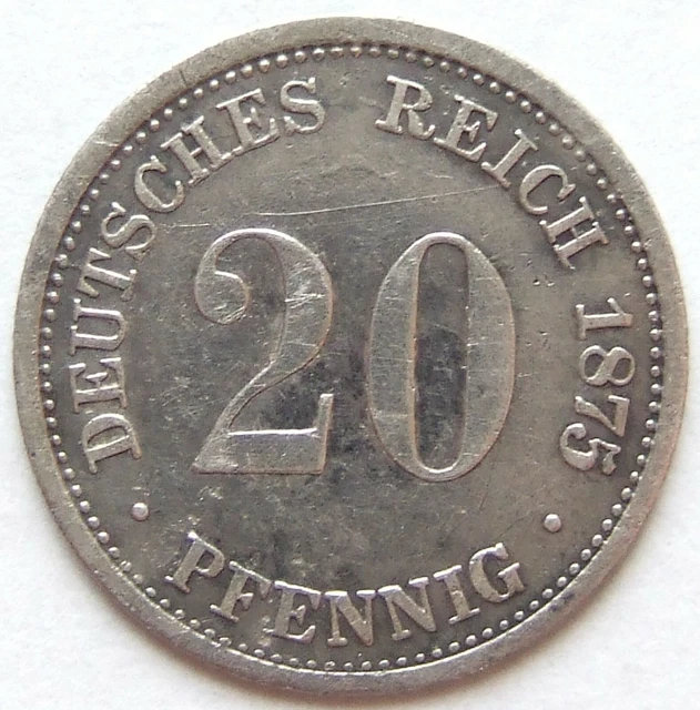 Moneta Reich Tedesco Impero Tedesco Argento 20 Pfennig 1875 H IN Quasi Very fine