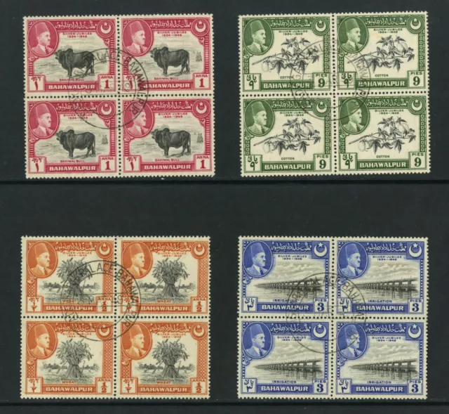 M3993 Bahawalpur 1949 SG39/42 - Silver Jubilee blocks of 4 First Day cancels.