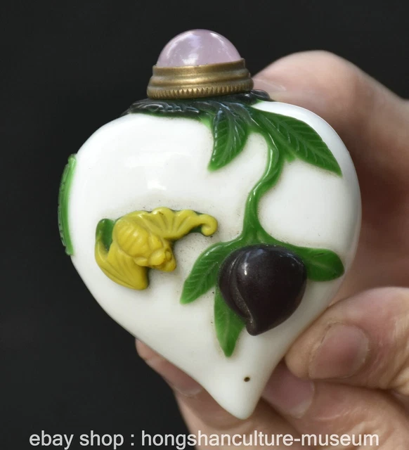 2.4" Marked Old Chinese White Glaze Dynasty Palace Peach Wealth Snuff Bottle